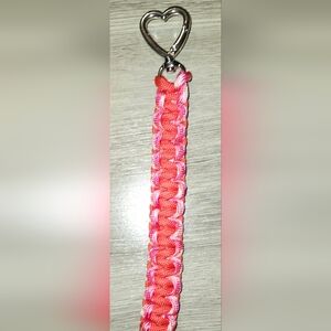 Hand Crafted Pink and Red Paracord Key Holder With Heart Key Hook